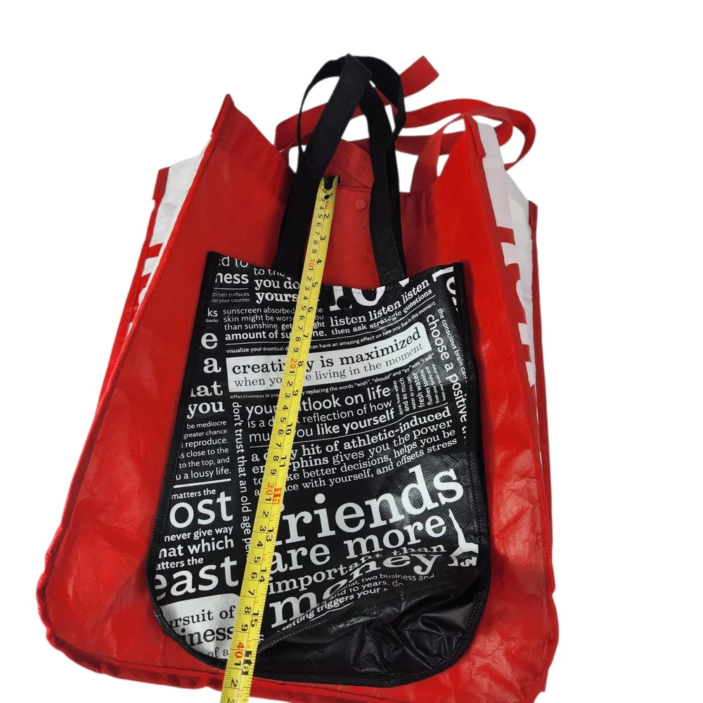 Lululemon Reusable Shopping Tote Bag Set (Lot of 2) - Red & Black Typography - Picture 9 of 9
